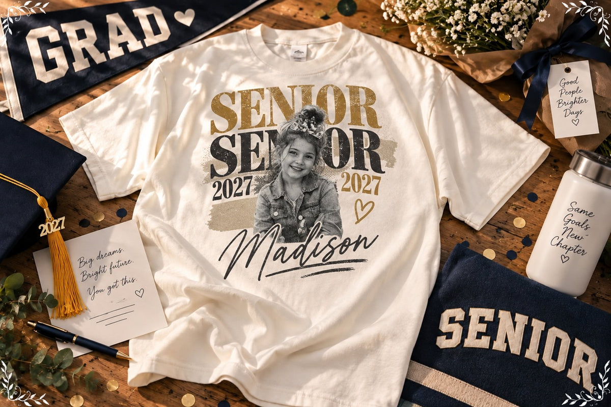 Graduation shirt with a simple celebratory name and class year design