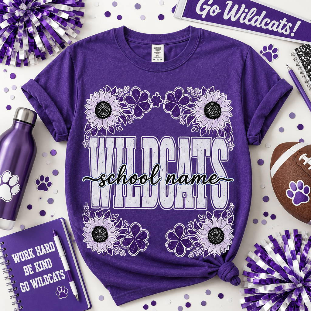 Personalized Floral School Mascot Shirt, Custom Team Spirit T-Shirt