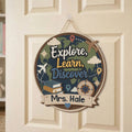 Personalized Teacher Classroom Door Sign, Custom Explore Learn Discover Wooden Sign