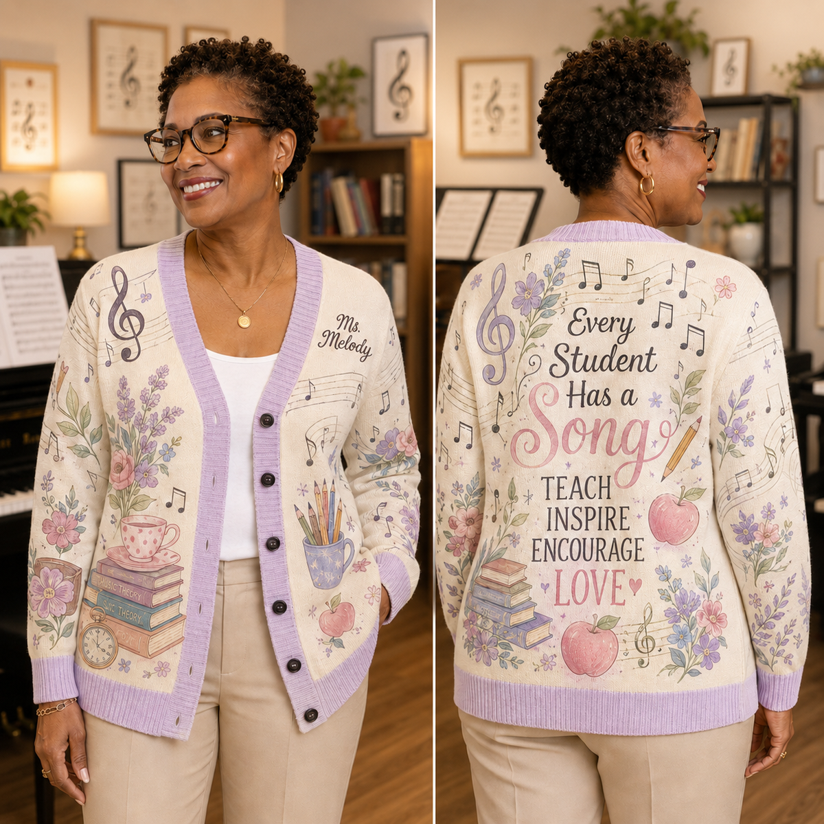 Personalized Music Teacher Cardigan, Cute Educator Appreciation Gift Sweater – product image 2