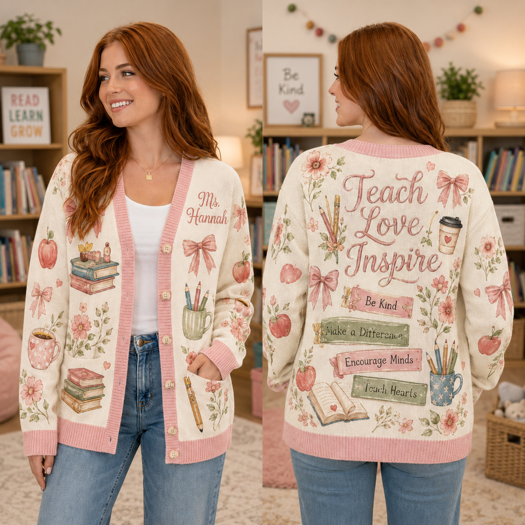 Personalized Teacher Cardigan, Thoughtful Educator Appreciation Gift Sweater – product image 1