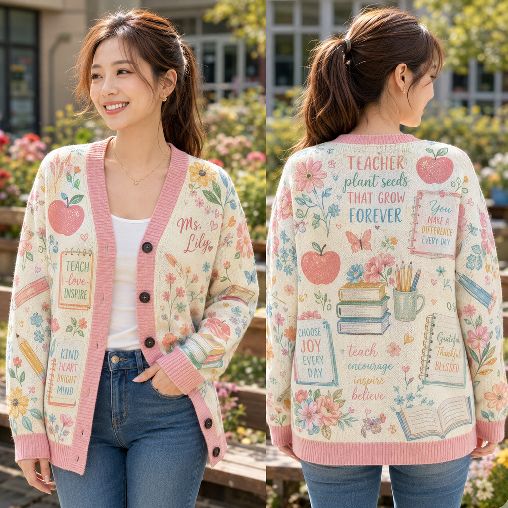 Personalized Teacher Cardigan, Grateful Educator Appreciation Gift Sweater – product image 1
