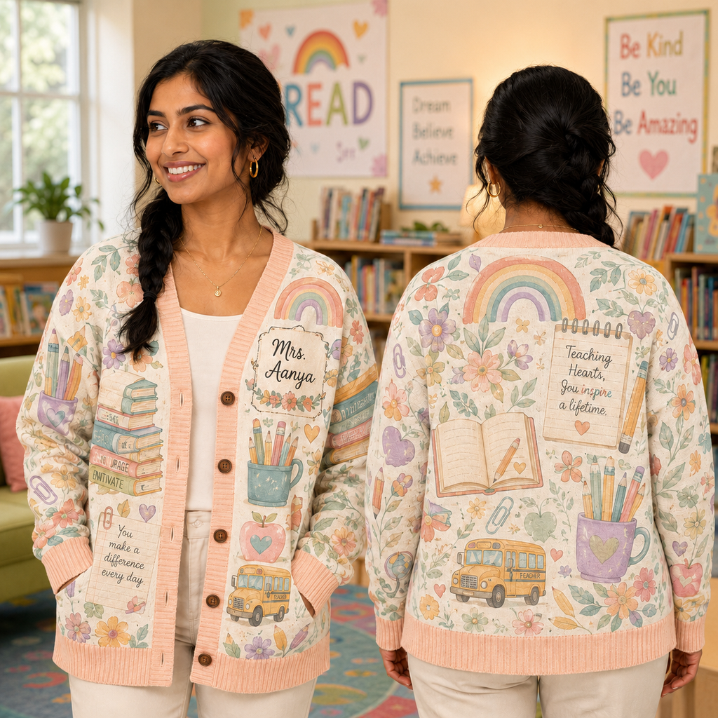 Personalized Teacher Cardigan, Heartfelt Educator Gift Button Sweater – product image 1