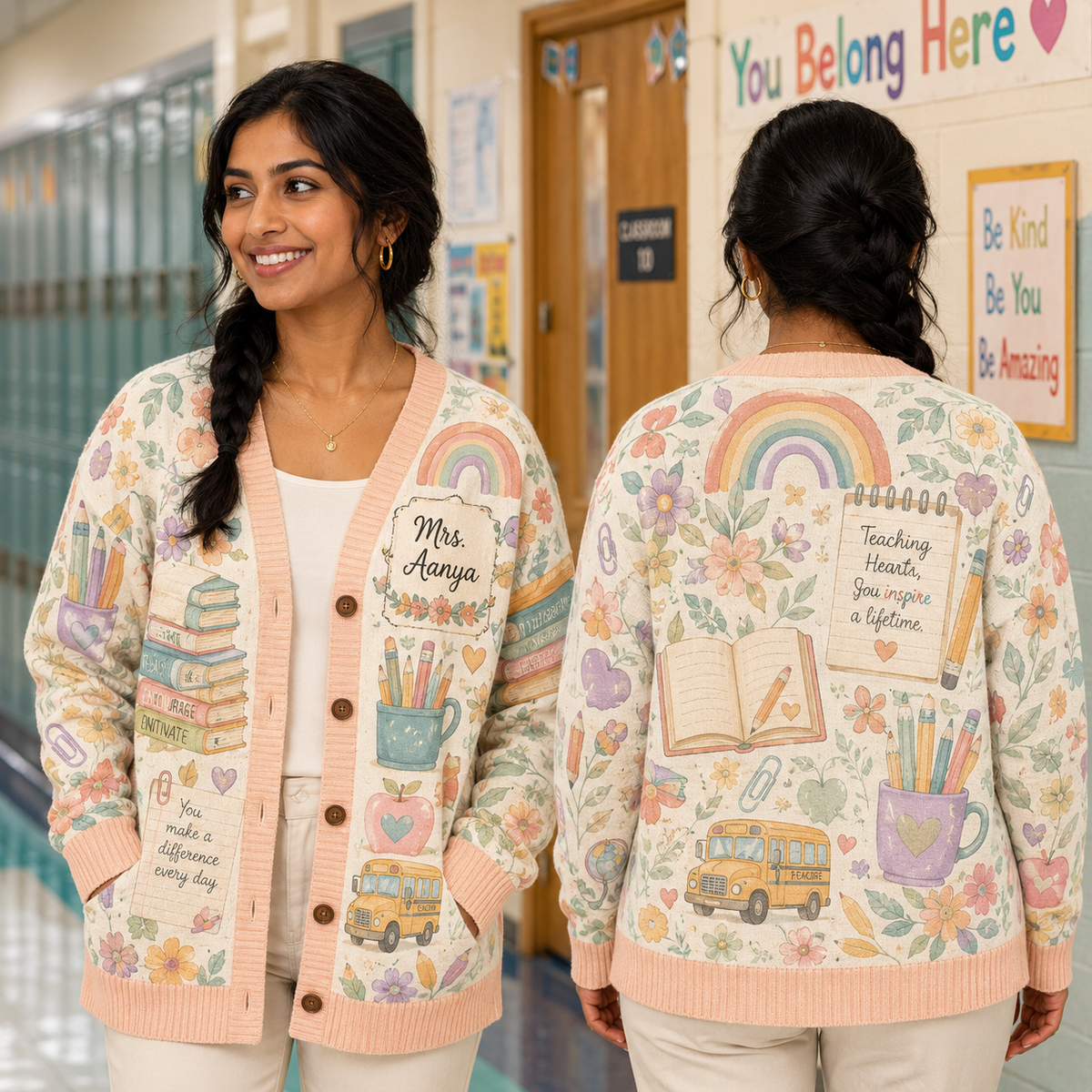 Personalized Teacher Cardigan, Heartfelt Educator Gift Button Sweater – product image 2