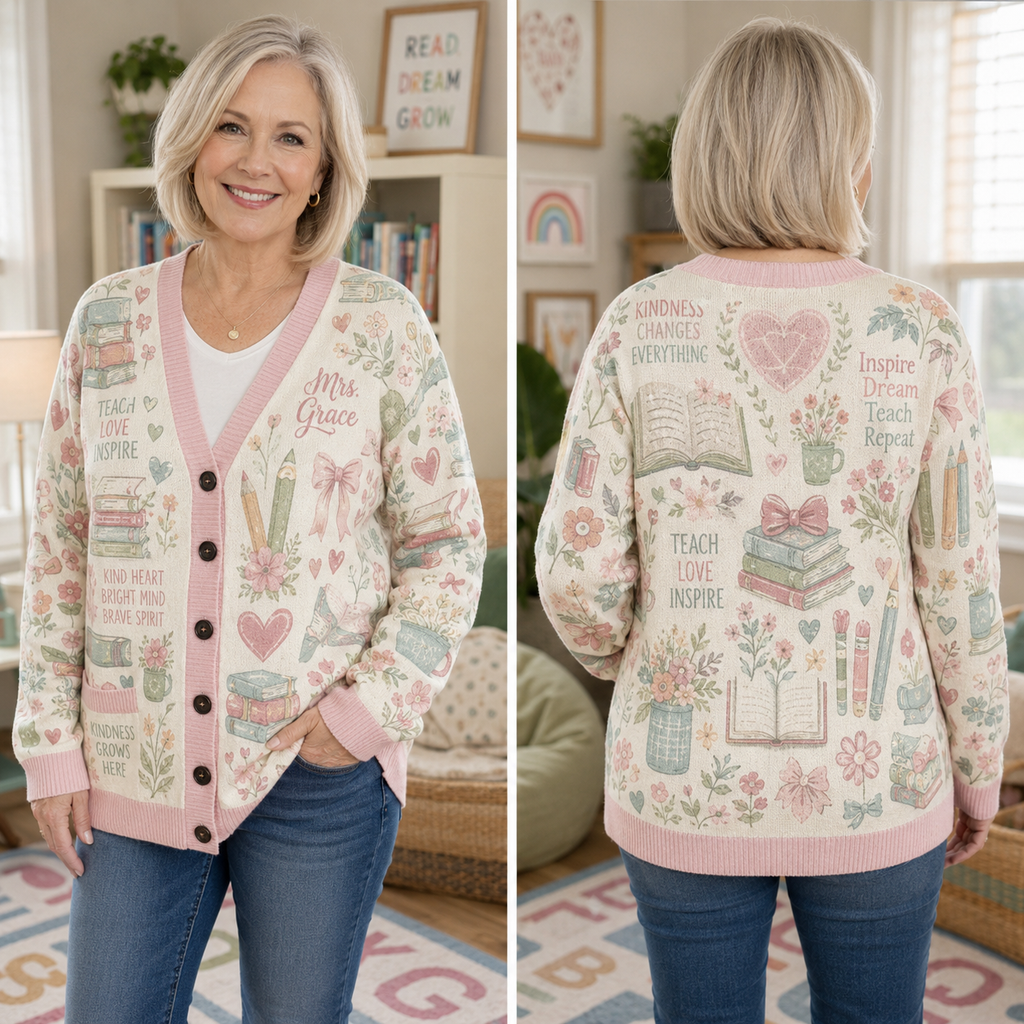 Custom Name Teacher Cardigan, Personalized Kindness Classroom Sweater – product image 1