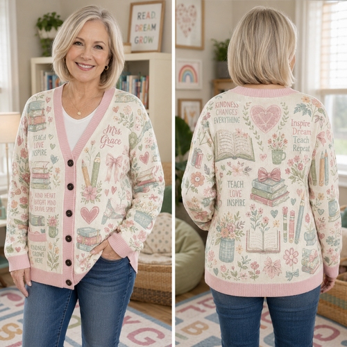 Custom Name Teacher Cardigan, Personalized Kindness Classroom Sweater – product image 1