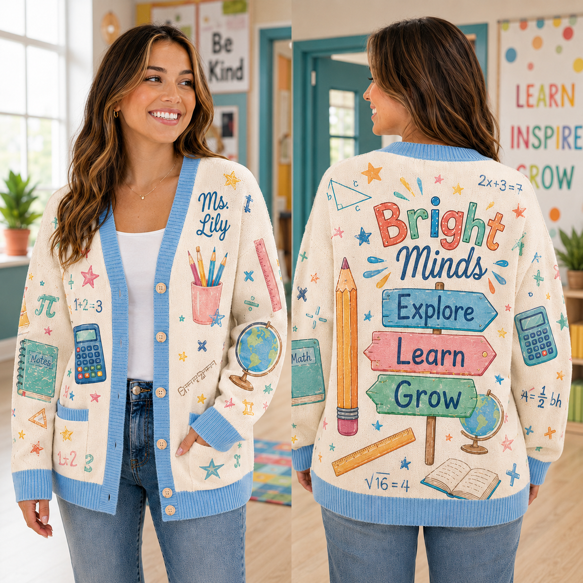 Personalized Teacher Cardigan, Inspiring Educator Gift Button Sweater – product image 1