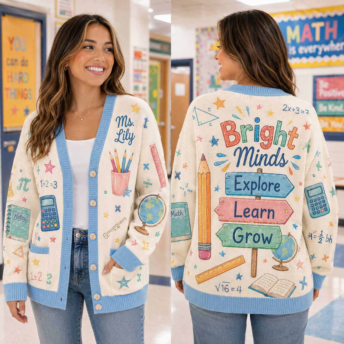 Personalized Teacher Cardigan, Inspiring Educator Gift Button Sweater – product image 2