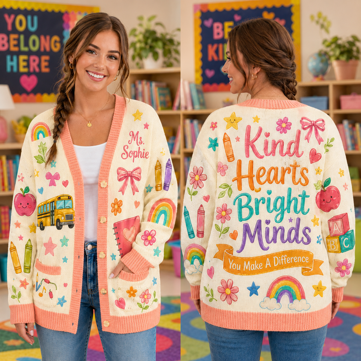 Custom Teacher Appreciation Cardigan, Cute School Educator Sweater – product image 1