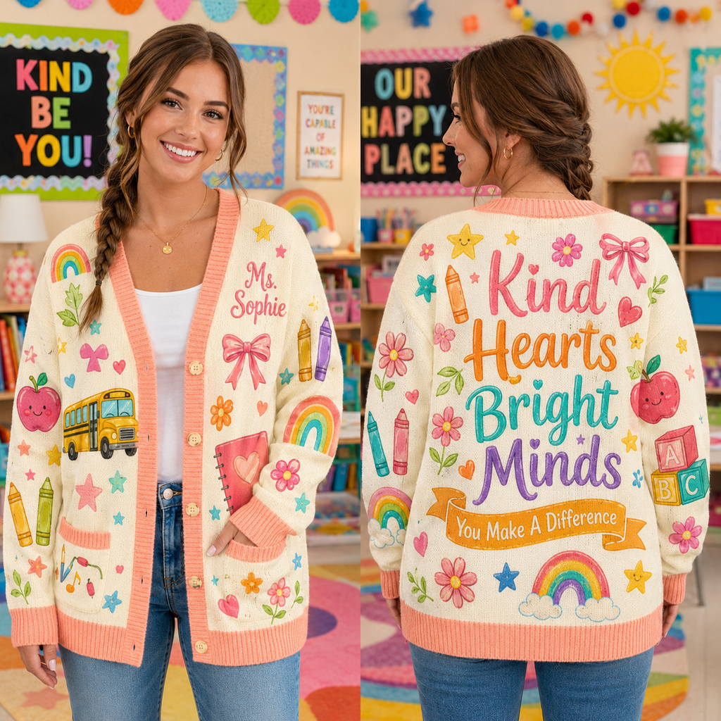 Custom Teacher Appreciation Cardigan, Cute School Educator Sweater – product image 2