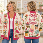Custom Name Teacher Cardigan, Personalized Floral Classroom Knit Sweater – product image 2
