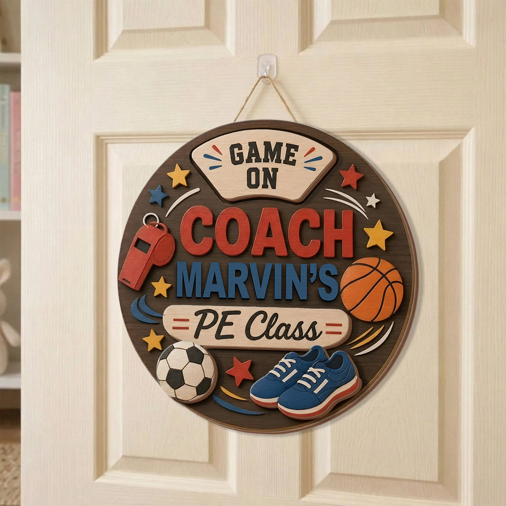 Personalized PE Teacher Door Sign, Custom Coach Classroom Wooden Sign