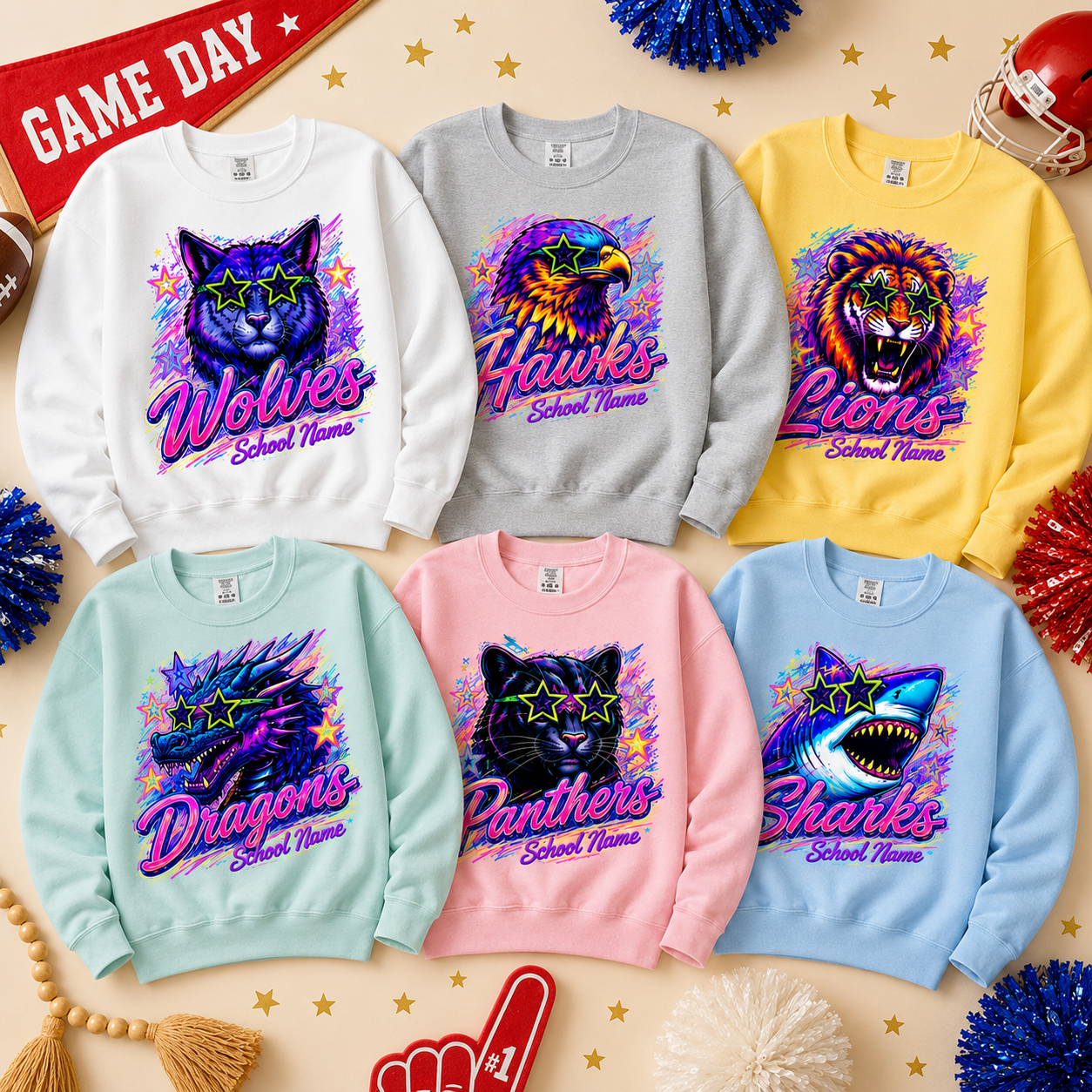 Custom School Mascot Sweatshirt, Personalized Neon College Spirit Crewneck – product image 2