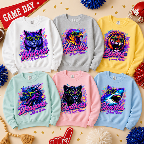 Custom School Mascot Sweatshirt, Personalized Neon College Spirit Crewneck – product image 2