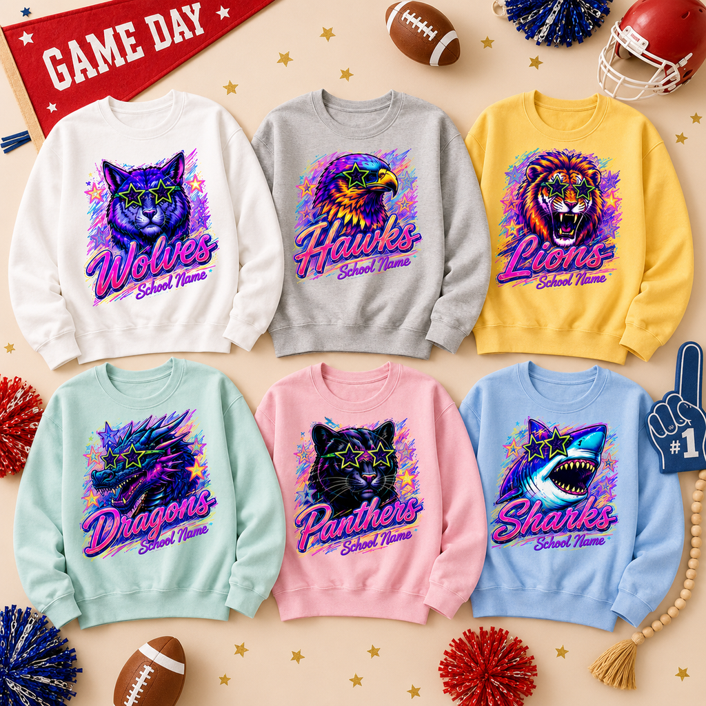 Custom School Mascot Sweatshirt, Personalized Neon College Spirit Crewneck – product image 3