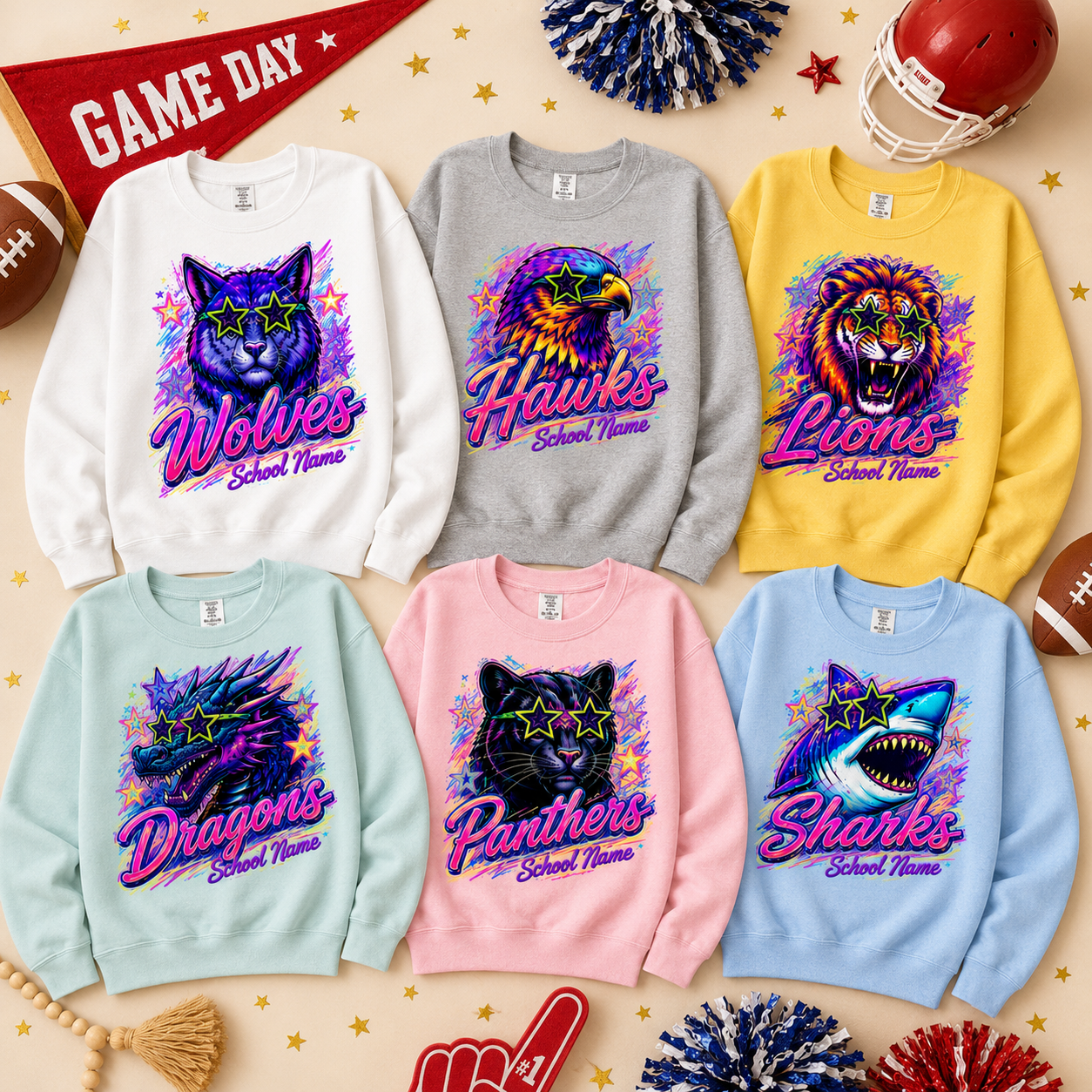 Custom School Mascot Sweatshirt, Personalized Neon College Spirit Crewneck – product image 4