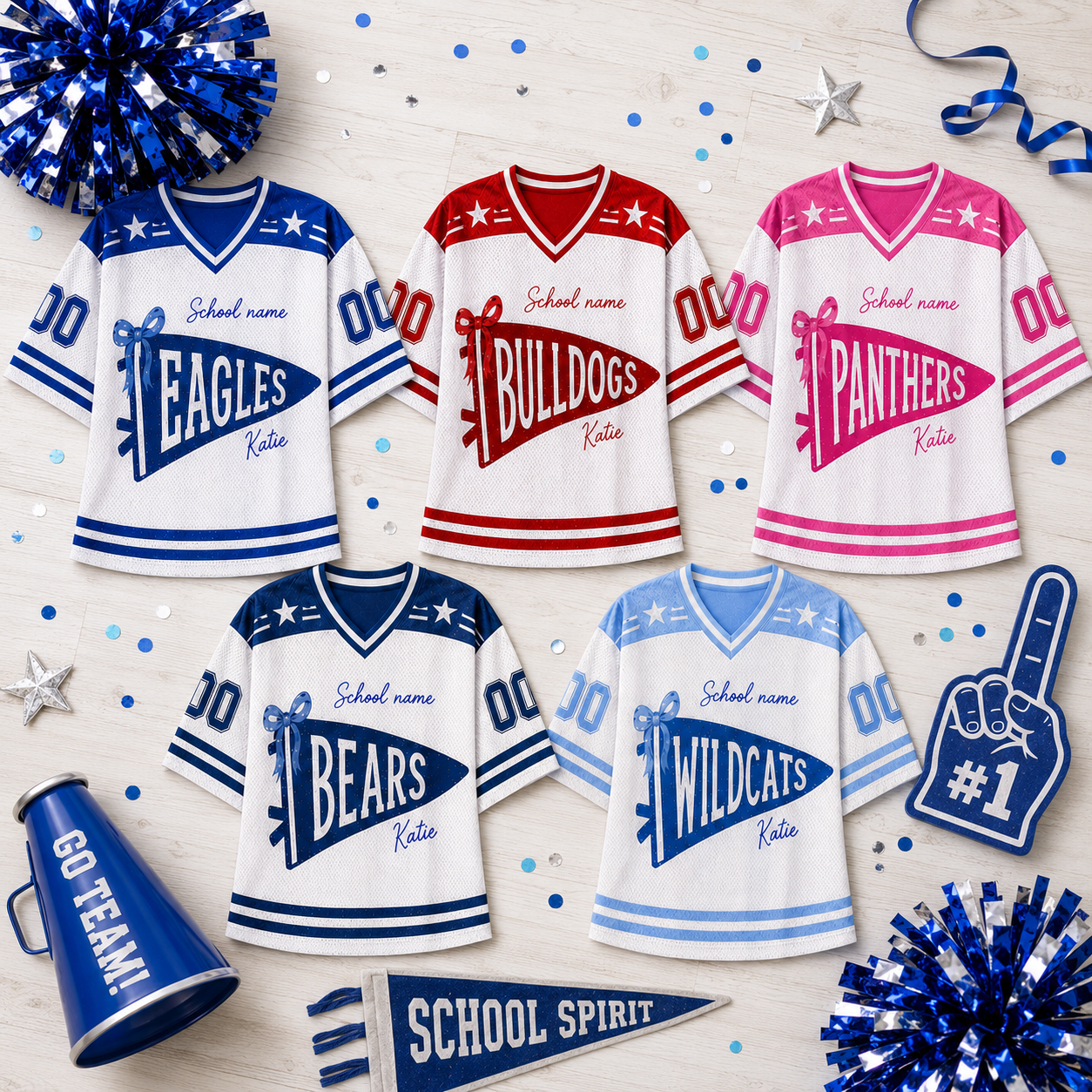 Personalized Football Jersey, Custom School Pennant Team Spirit Jersey