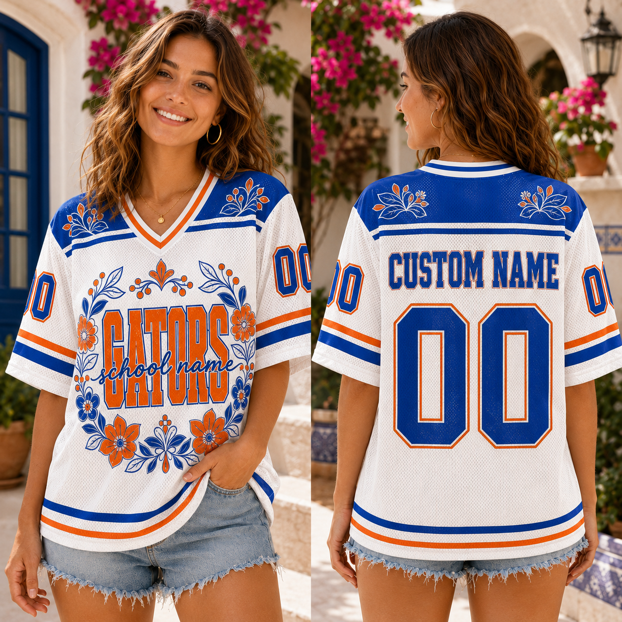 Personalized Floral Football Jersey, Custom School Mascot Team Spirit Jersey – product image 3