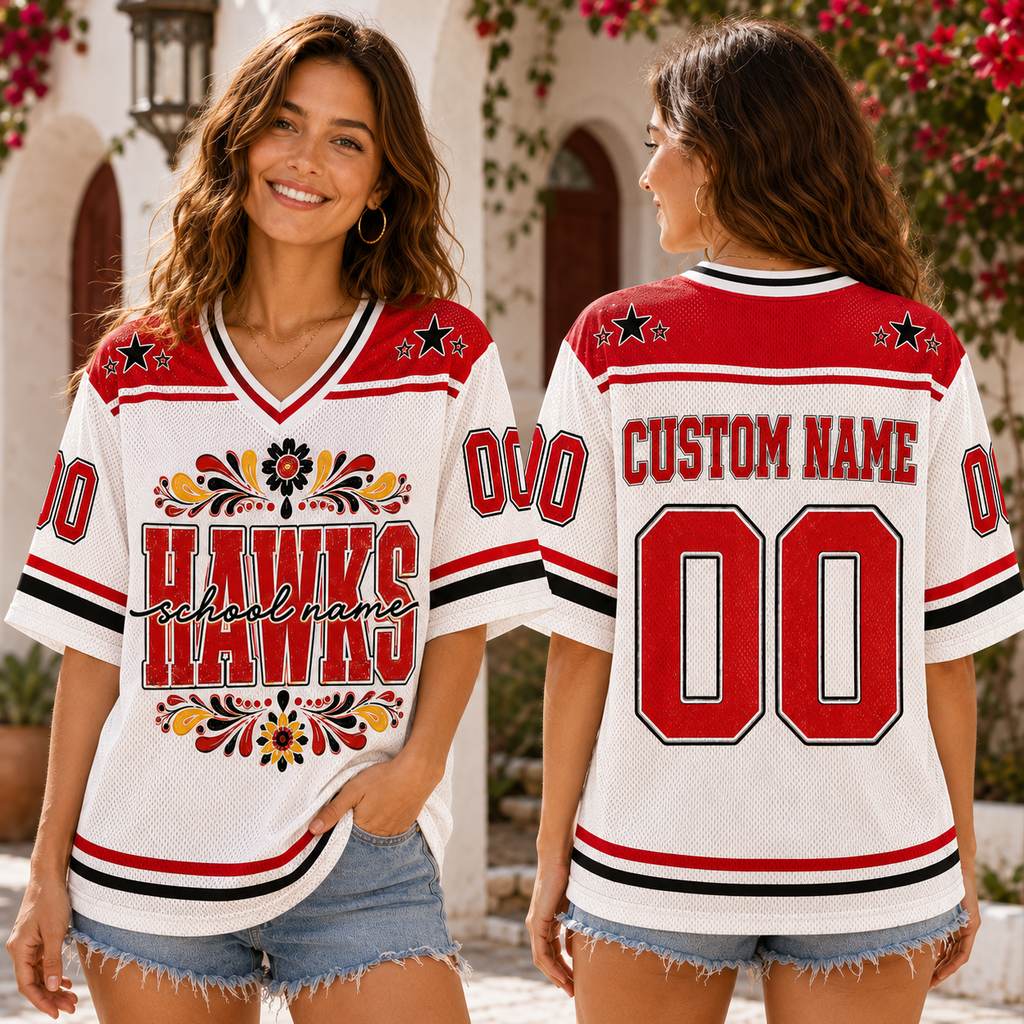Personalized Vintage Football Jersey, Custom Floral School Mascot Team Spirit Jersey