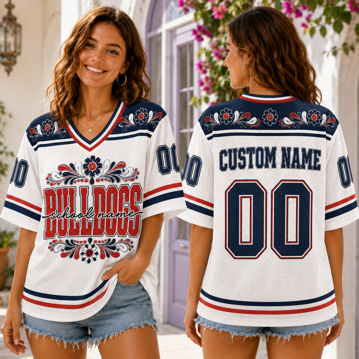 Personalized Vintage Football Jersey, Custom Floral School Mascot Team Spirit Jersey – product image 2