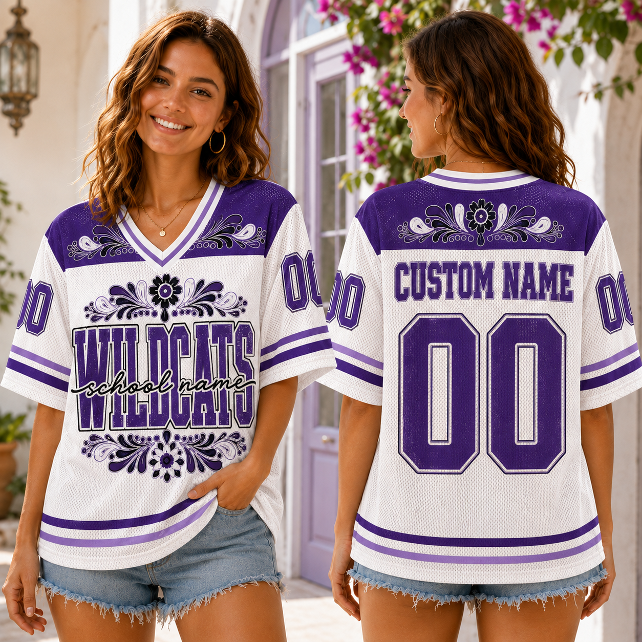 Personalized Vintage Football Jersey, Custom Floral School Mascot Team Spirit Jersey – product image 3