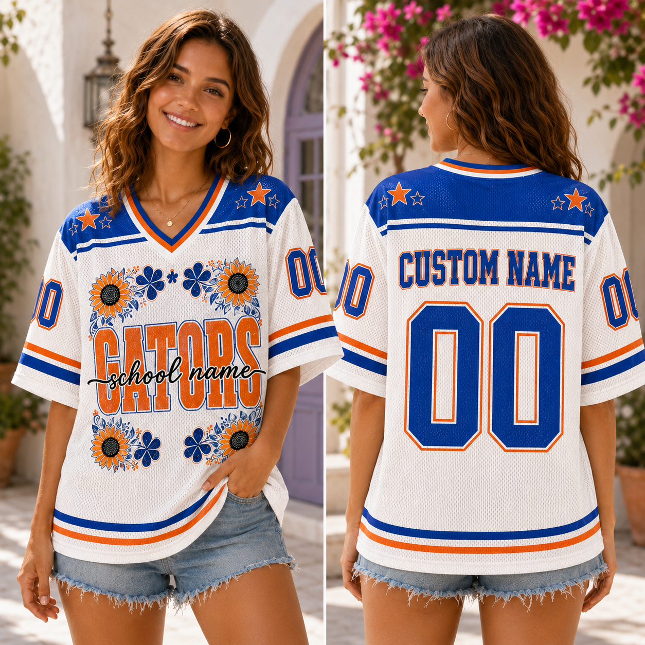 Personalized Floral Football Jersey, Custom School Spirit Mascot Jersey – product image 4