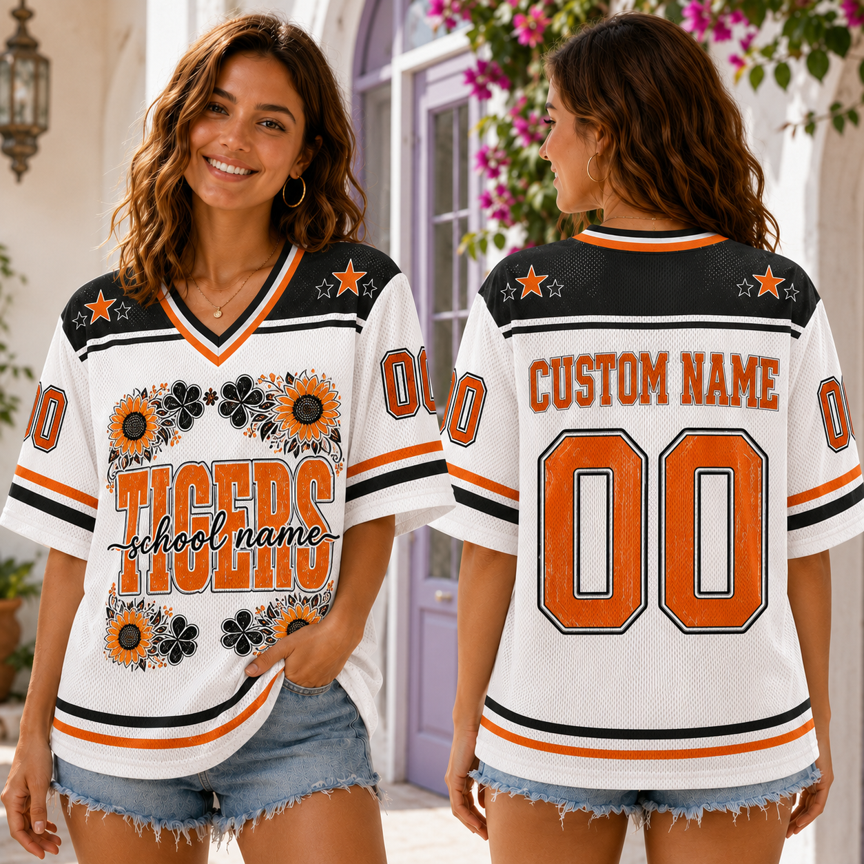 Personalized Floral Football Jersey, Custom School Spirit Mascot Jersey – product image 5