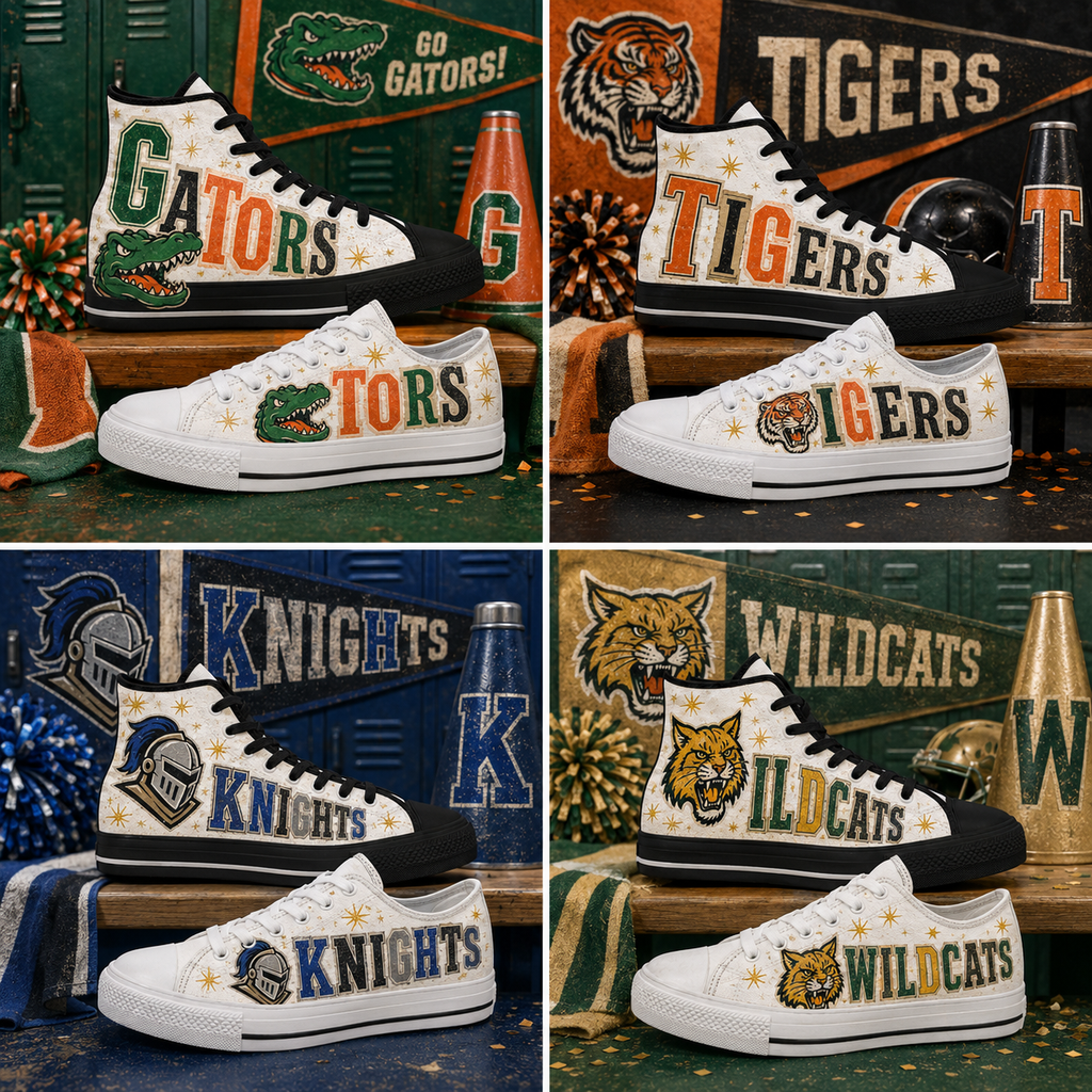 Personalized School Mascot High Top Canvas Shoes, Custom College Spirit Sneakers