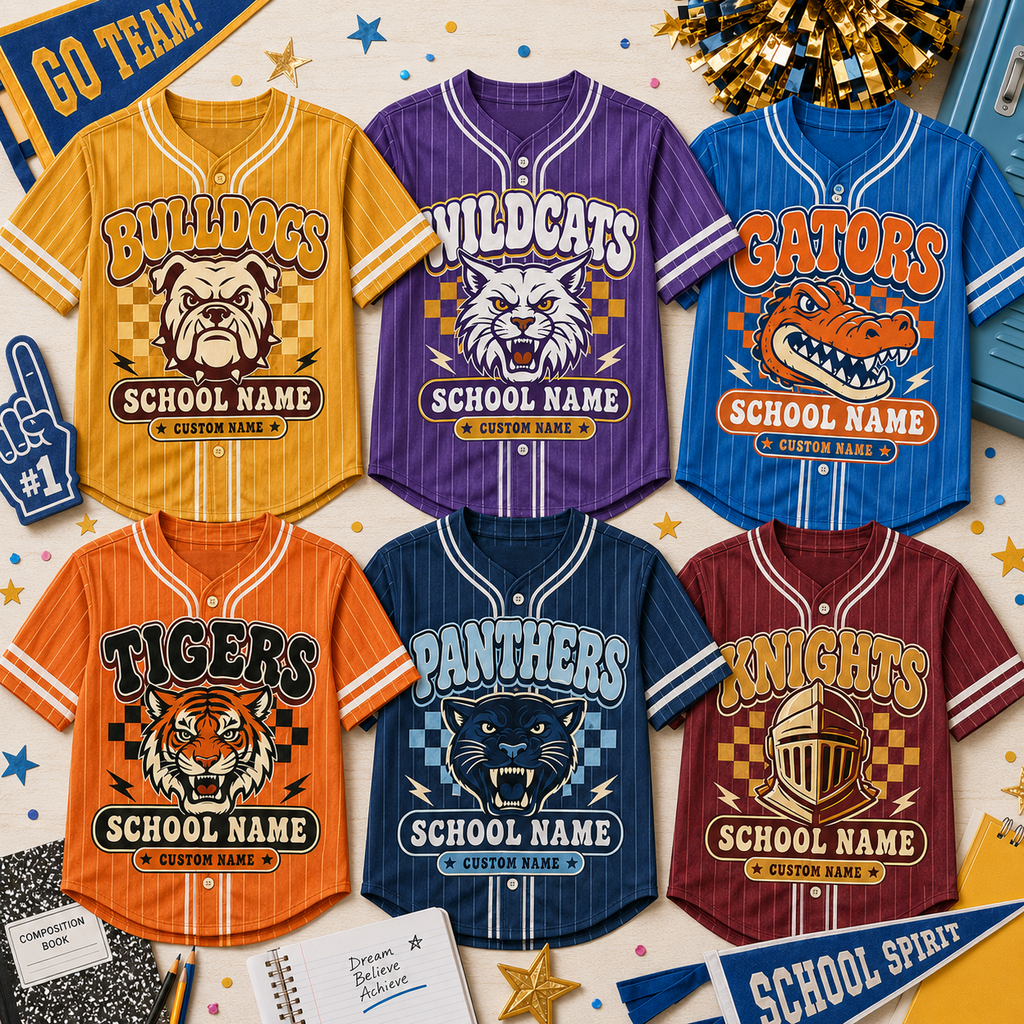 Personalized School Mascot Baseball Jersey, Custom School Spirit Shirt