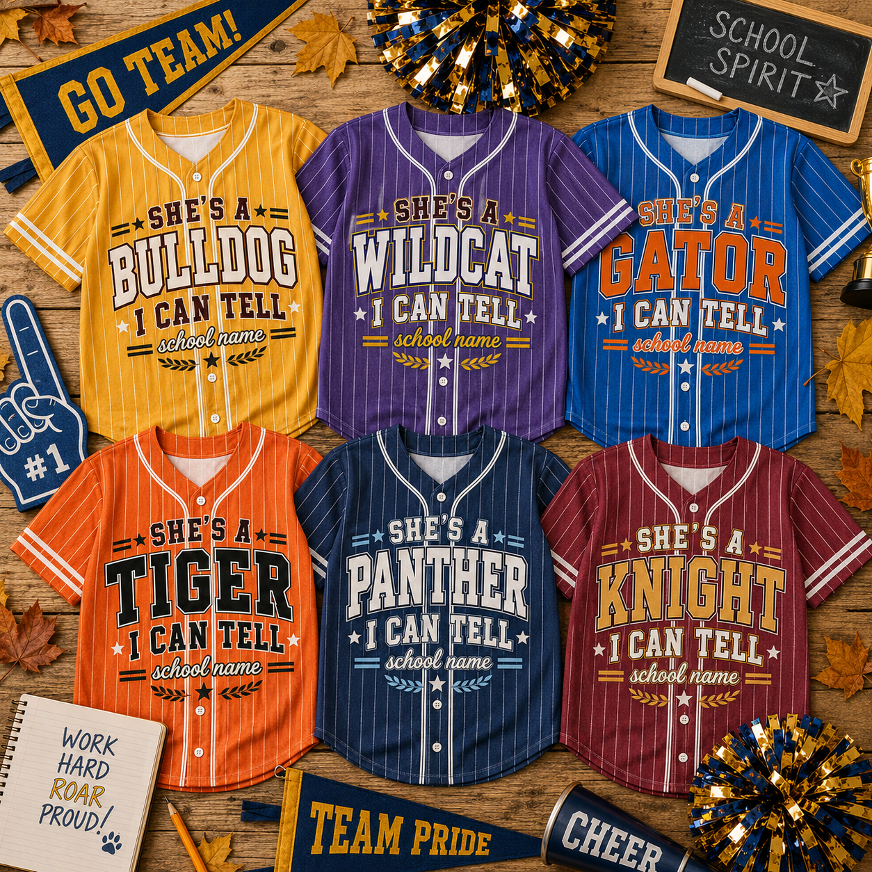 Custom School Spirit Baseball Jersey, Personalized Mascot Team Shirt