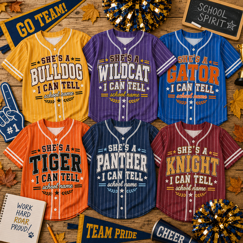 Custom School Spirit Baseball Jersey, Personalized Mascot Team Shirt