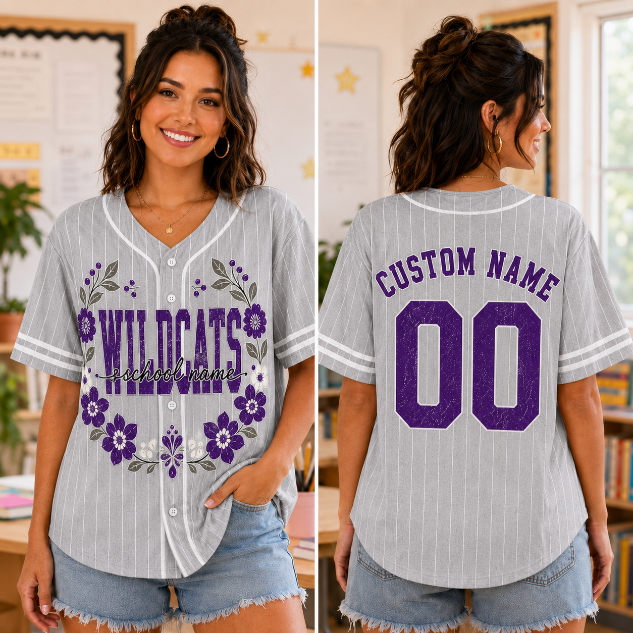 Personalized Floral Baseball Jersey, Custom School Spirit Team Shirt – product image 3