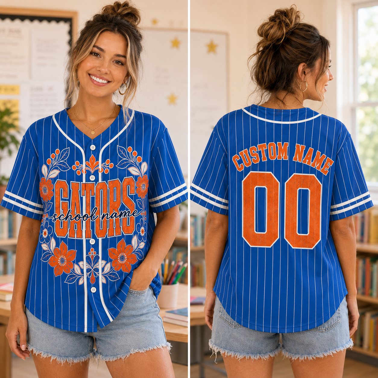 Personalized Floral Baseball Jersey, Custom School Spirit Team Shirt – product image 4