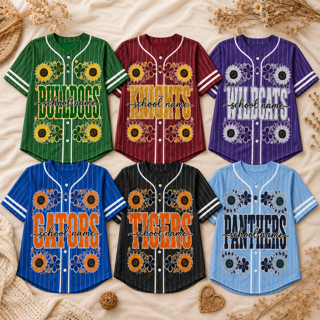 Personalized Floral Baseball Jersey, Custom School Mascot Spirit Shirt