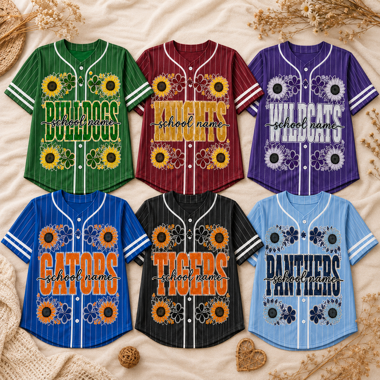 Personalized Floral Baseball Jersey, Custom School Mascot Spirit Shirt