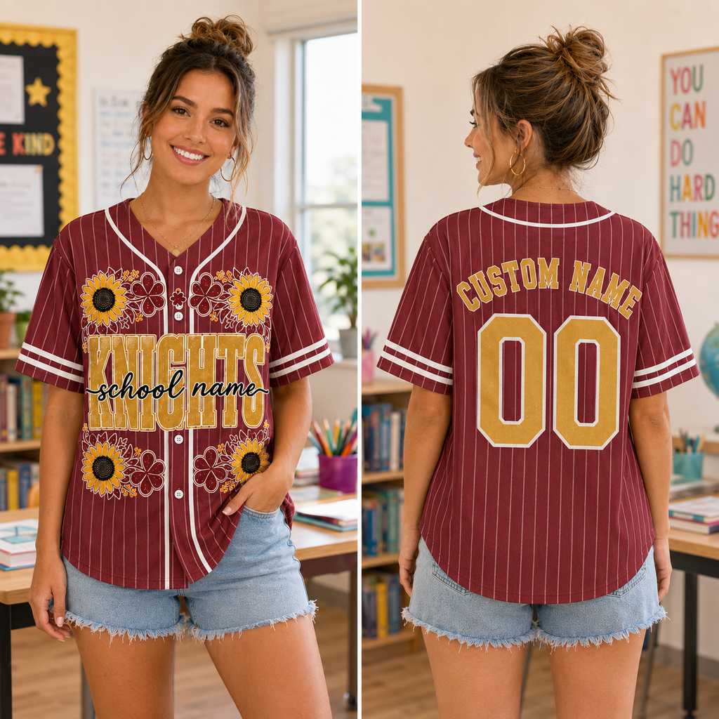Personalized Floral Baseball Jersey, Custom School Mascot Spirit Shirt – product image 2