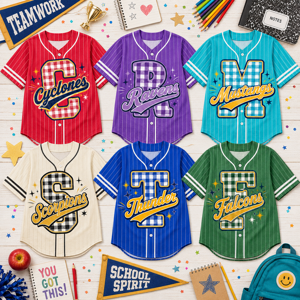 Personalized School Initial Baseball Jersey, Custom Team Spirit Shirt