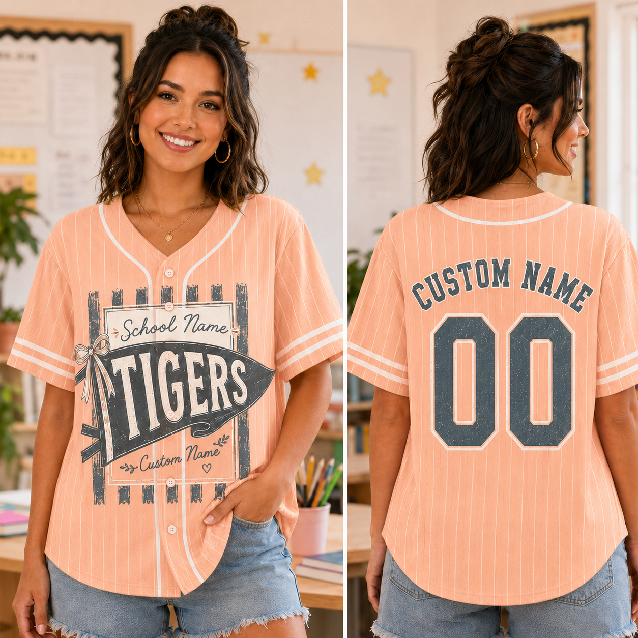 Personalized School Pennant Baseball Jersey, Custom Mascot Spirit Shirt – product image 4