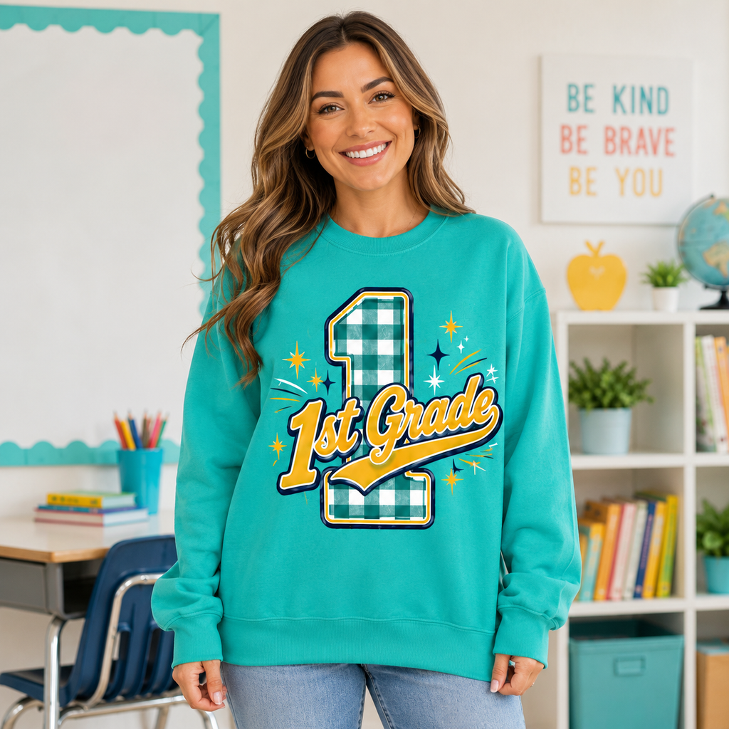 Custom Plaid School Grade Sweatshirt, Personalized Teacher Crewneck – product image 1