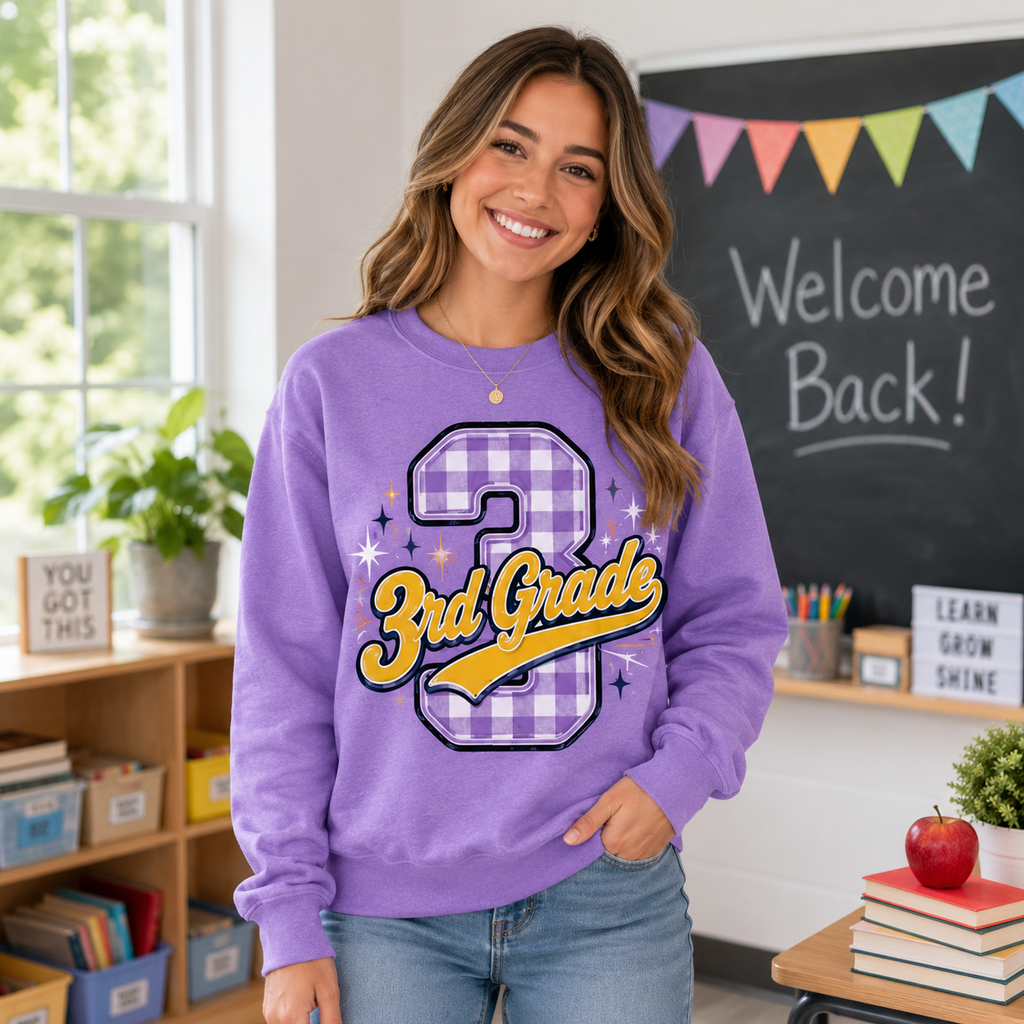 Custom Plaid School Grade Sweatshirt, Personalized Teacher Crewneck – product image 3