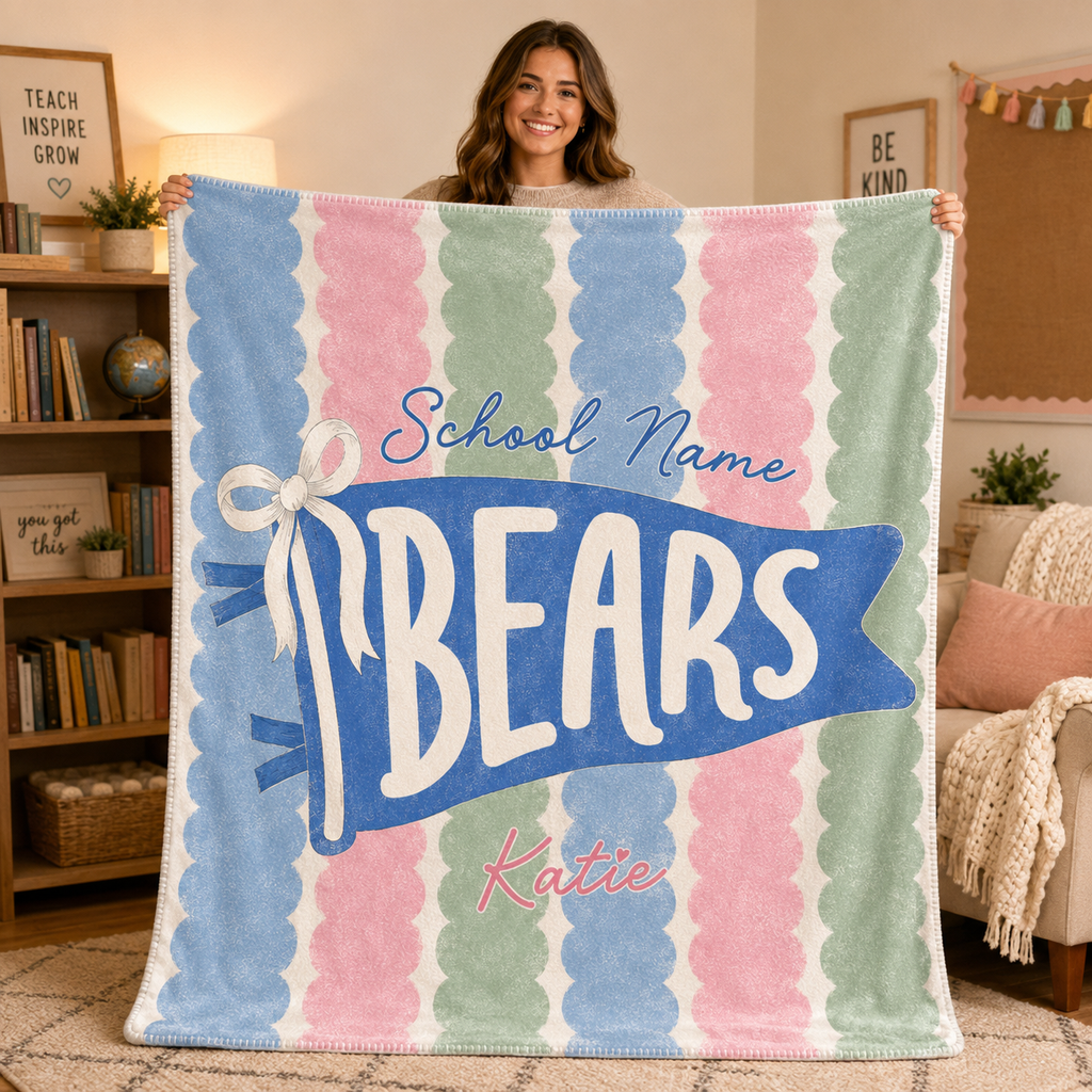 Personalized School Spirit Blanket, Custom Pennant Mascot Fleece Blanket – product image 2