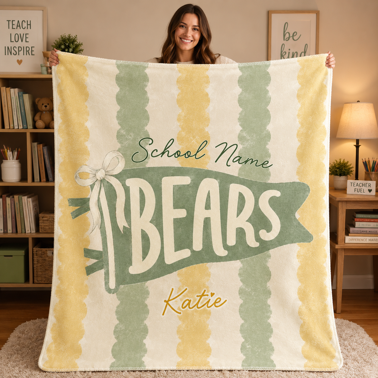 Personalized School Spirit Blanket, Custom Pennant Mascot Fleece Blanket – product image 4