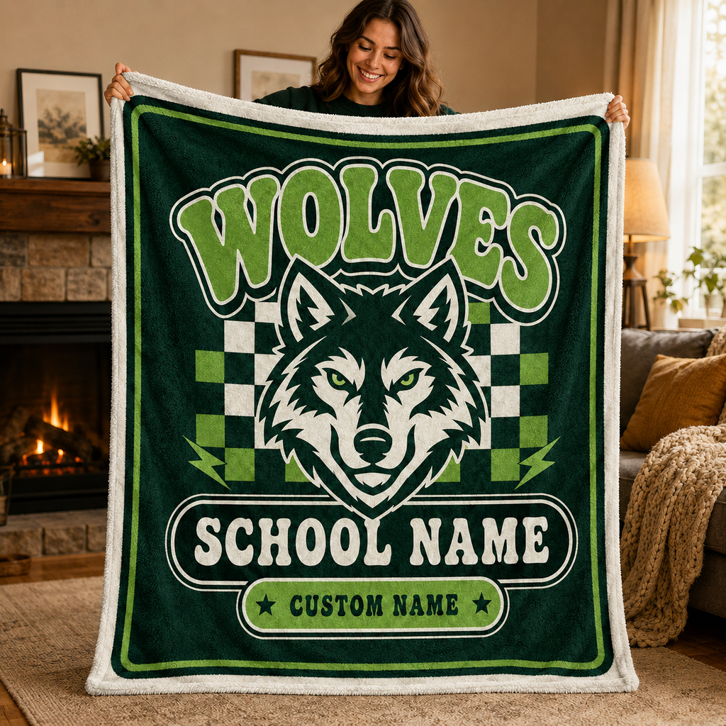 Personalized School Mascot Throw Blanket, Custom Campus Fan Spirit Gift