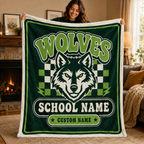 Personalized School Mascot Throw Blanket, Custom Campus Fan Spirit Gift