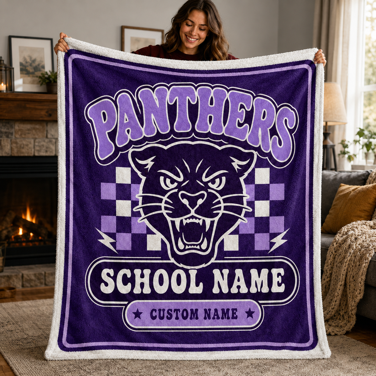 Personalized School Mascot Throw Blanket, Custom Campus Fan Spirit Gift