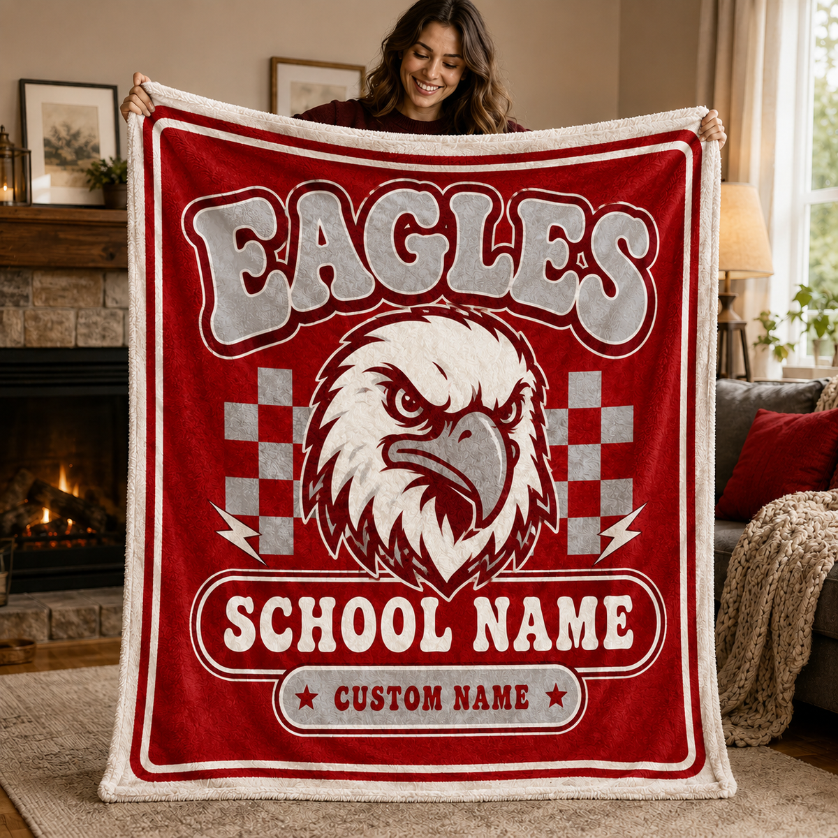 Personalized School Mascot Throw Blanket, Custom Campus Fan Spirit Gift