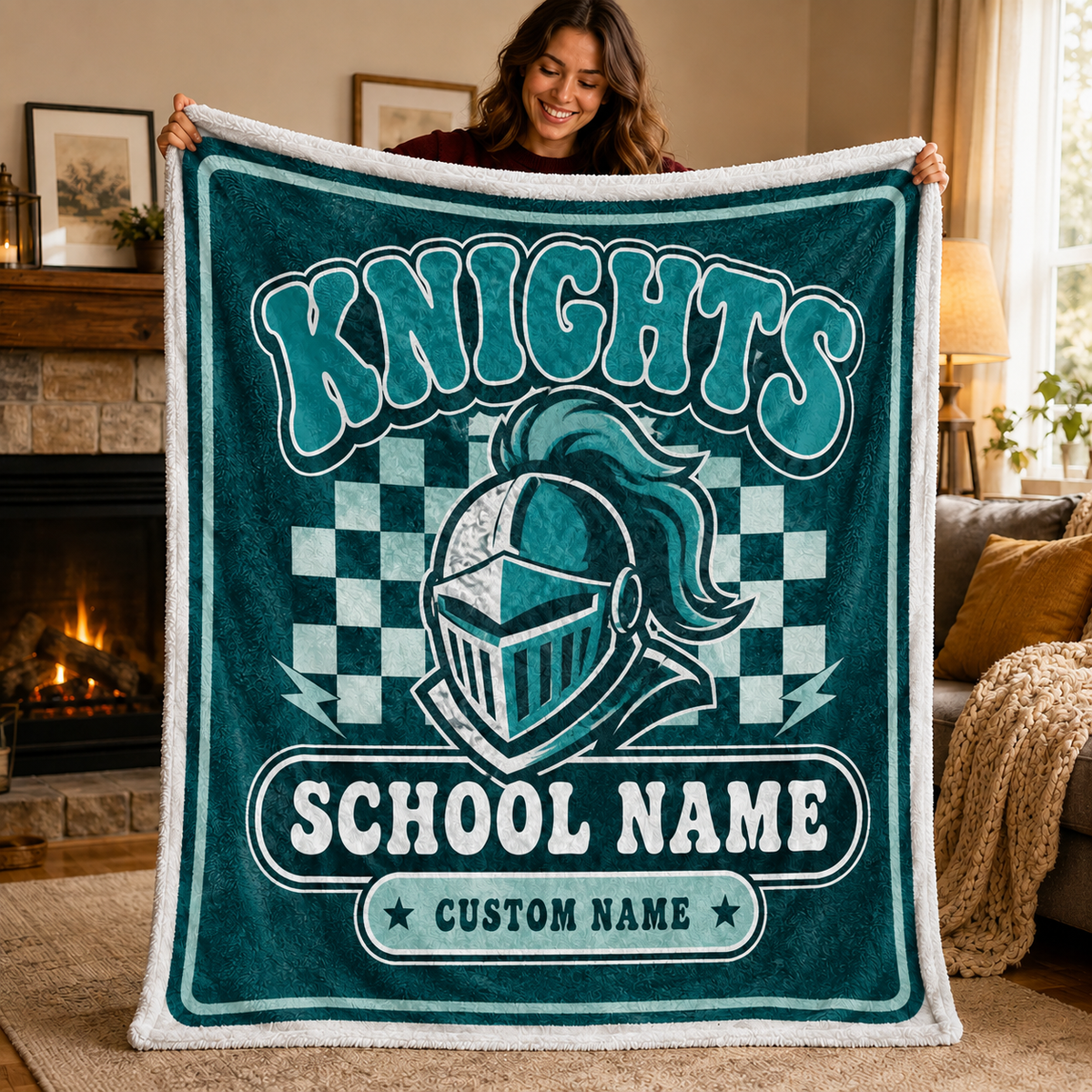 Personalized School Mascot Throw Blanket, Custom Campus Fan Spirit Gift
