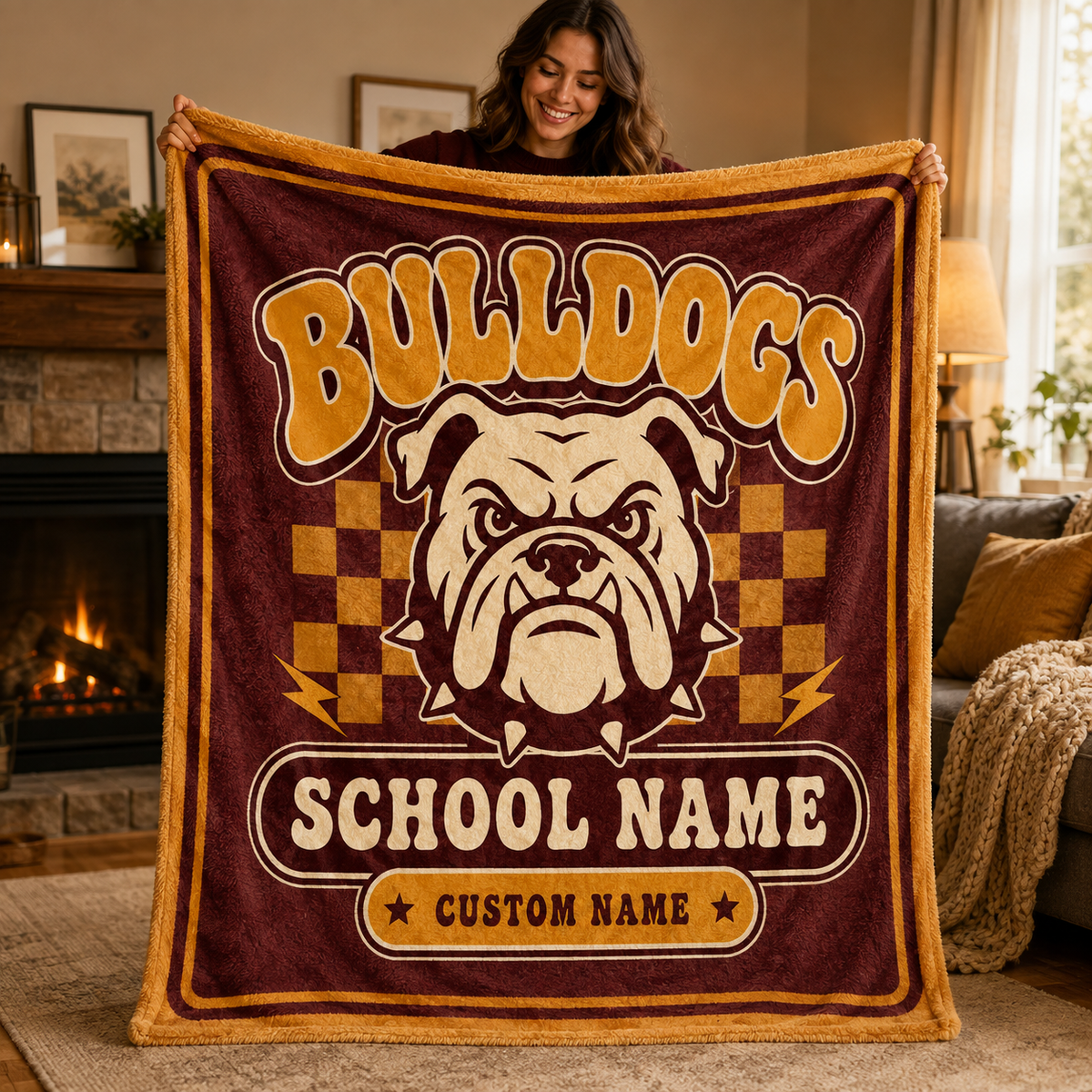 Personalized School Mascot Throw Blanket, Custom Campus Fan Spirit Gift