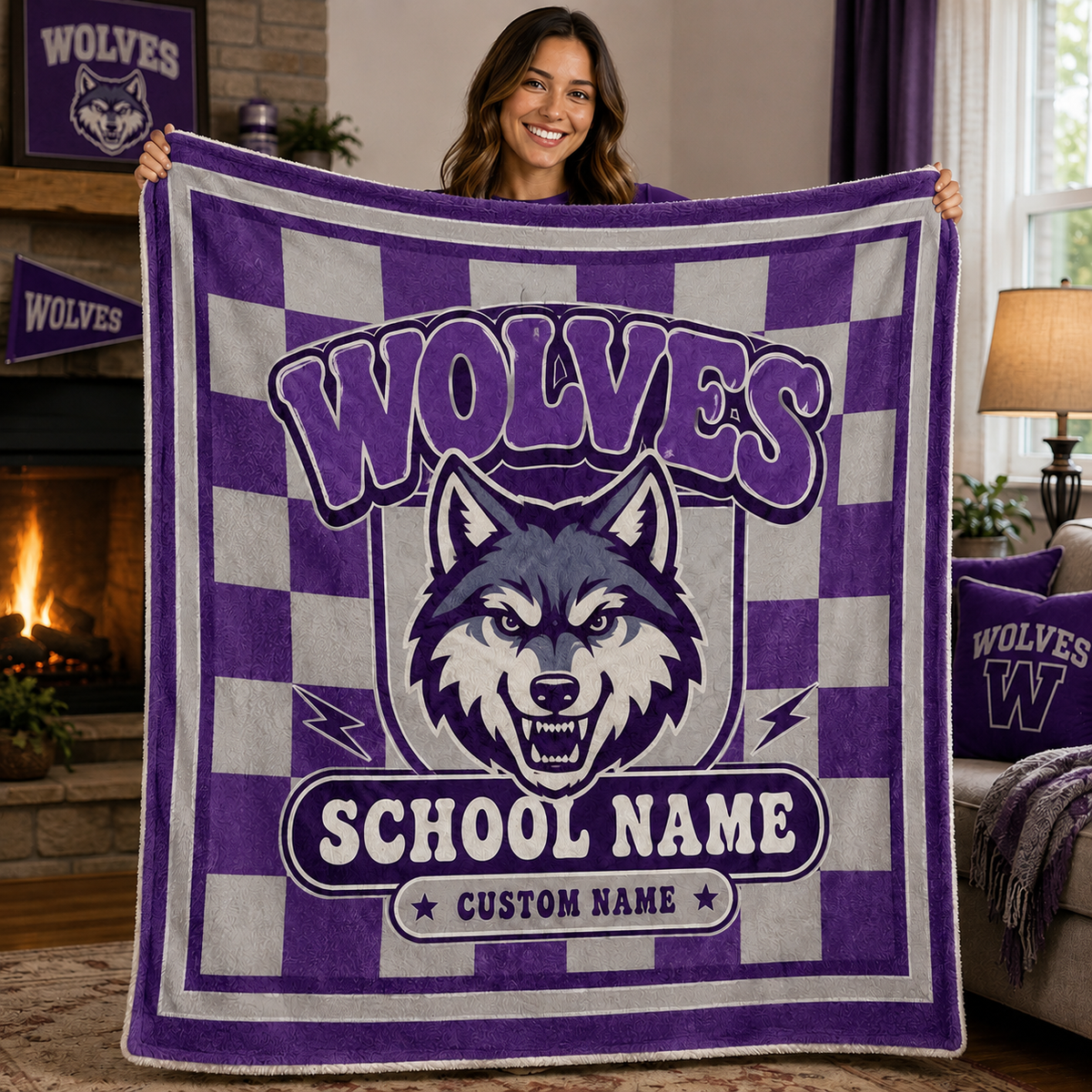 Personalized Mascot Fleece Blanket, Game Day School Spirit Throw