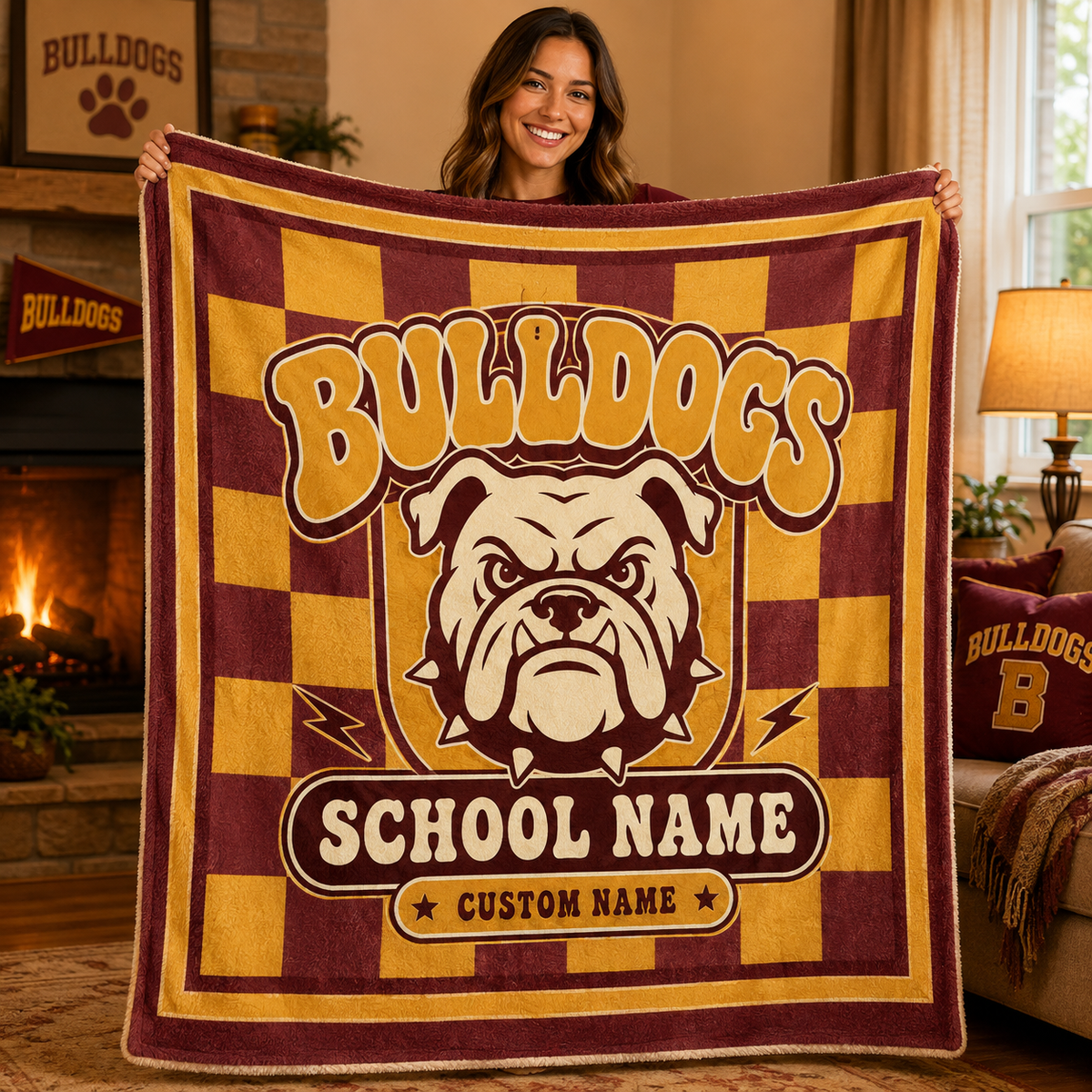 Personalized Mascot Fleece Blanket, Game Day School Spirit Throw